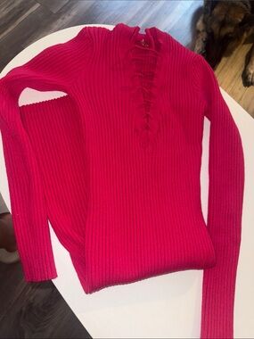 GUESS Women’s Ribbed Lace-Up Sweater DRESS - Pink